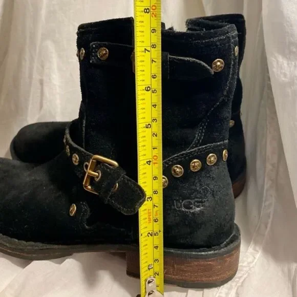 UGG Fabrizia Studded Distressed Black Suede Moto Boots 1003235 Sz 8 - Picture 13 of 13